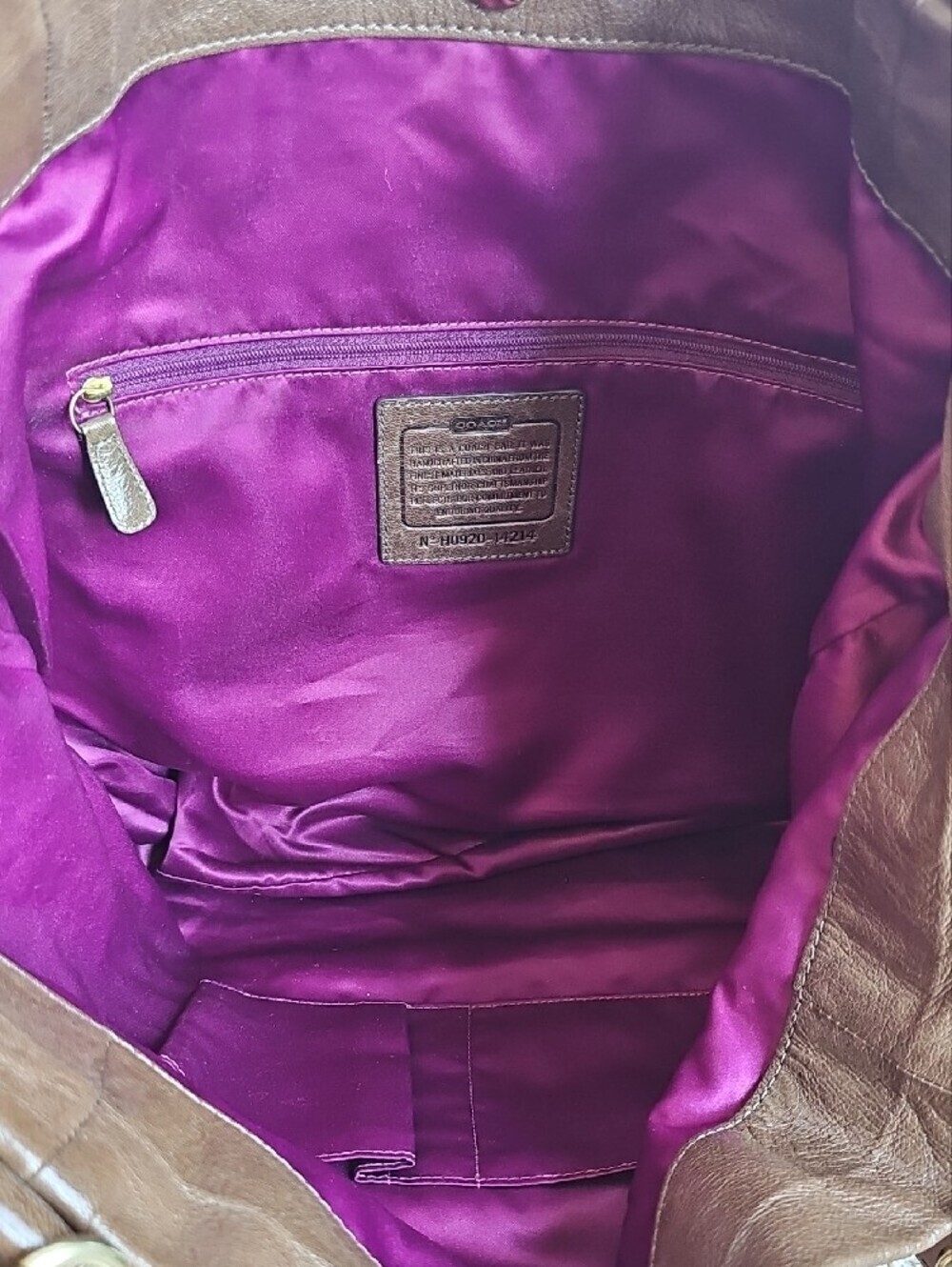 Coach Vintage Kristin Brown Leather Tote / Hobo (Style 14214) Purple Lining - Picture 4 of 12